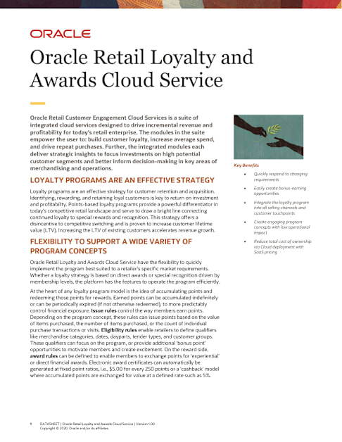 Oracle Retail Loyalty and Awards Cloud Service
