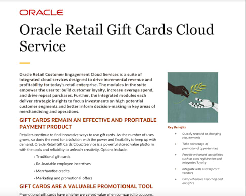 Oracle Retail Gift Cards Cloud Service