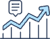 An upward trending bar chart with a blue arrow illustrating growth or progress. The arrow is zigzagging over the bars, representing a positive trend. A speech bubble icon is positioned above the trend line, indicating communication or commentary about the data. The image conveys themes of success, statistics, and business analysis, with a focus on improvement and upward movement.