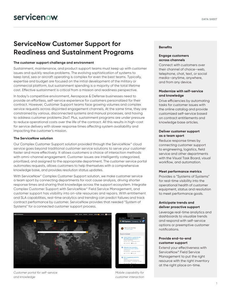 ServiceNow Customer Support for Readiness and Sustainment Programs