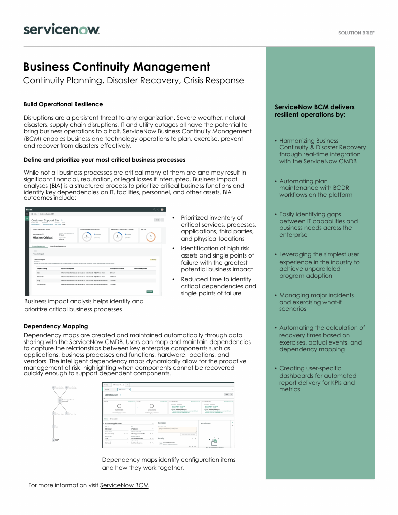 Business Continuity Management Solution Brief | Servicenow.com