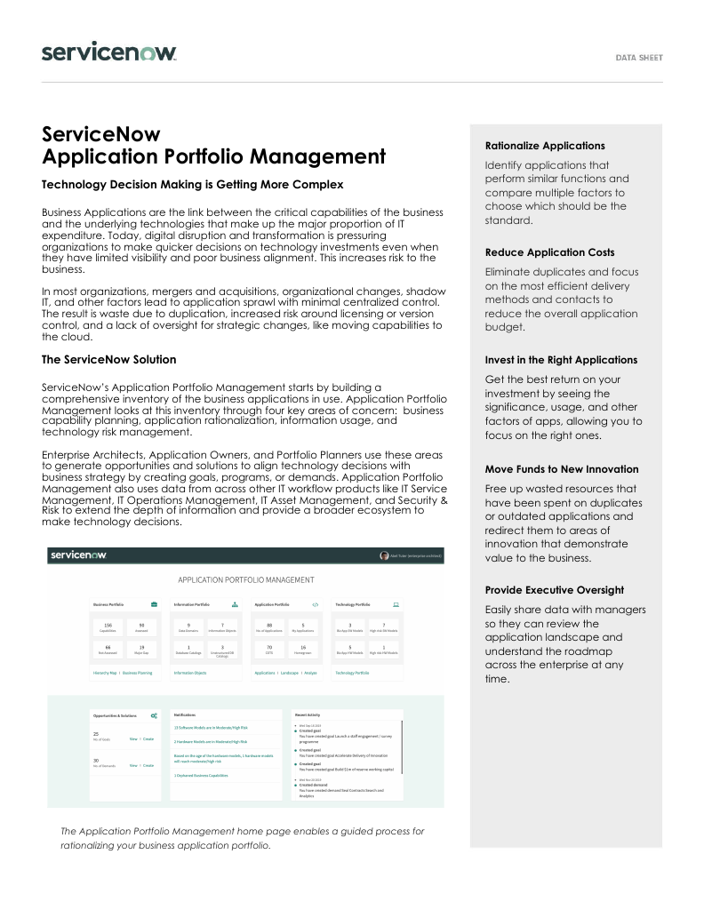 Application Portfolio Management Data Sheet | servicenow.com