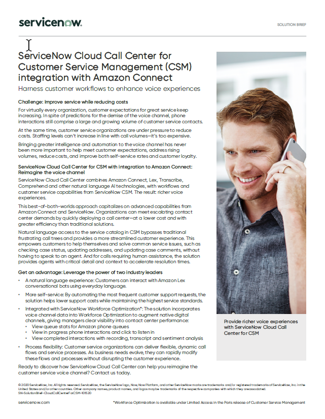 Solution Brief: ServiceNow Cloud Call Center for CSM | servicenow.com