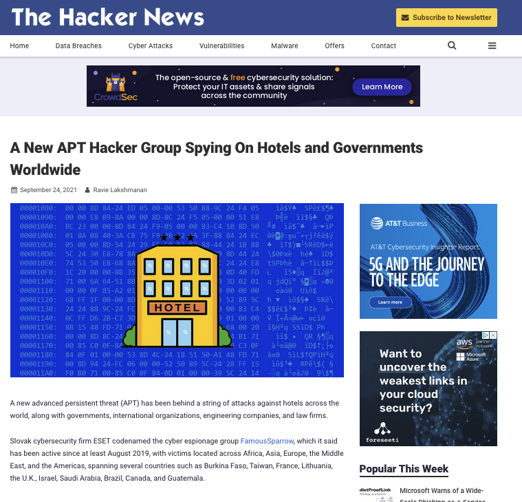 A New APT Hacker Group Spying On Hotels and Governments Worldwide