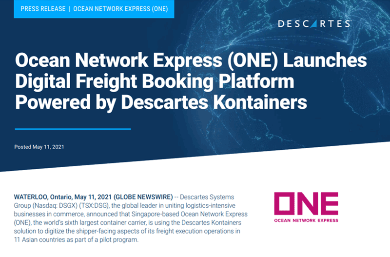 One Ocean Network Tracking Ocean Network Express (ONE) | descartes.com