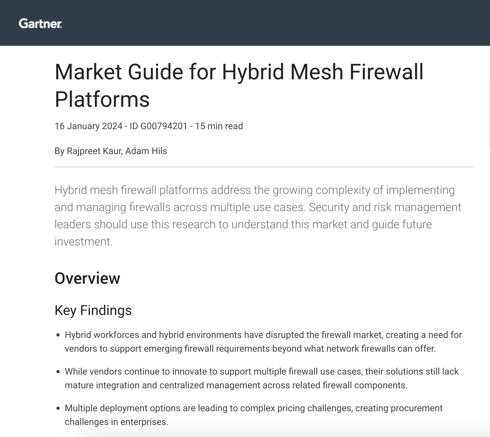 Gartner® Market Guide for Hybrid Mesh Firewall Platforms Check Point