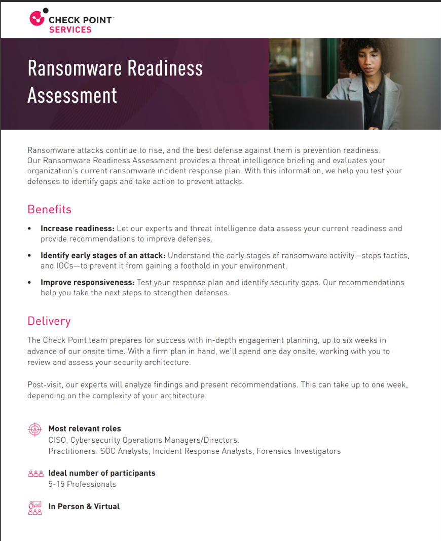 Readiness Assessment | Ransomware Incident Response | Check Point Software