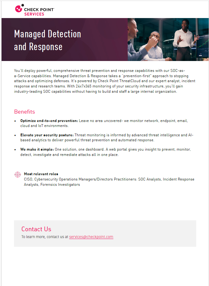 Datasheet | Managed Detection and Response | Check Point Software