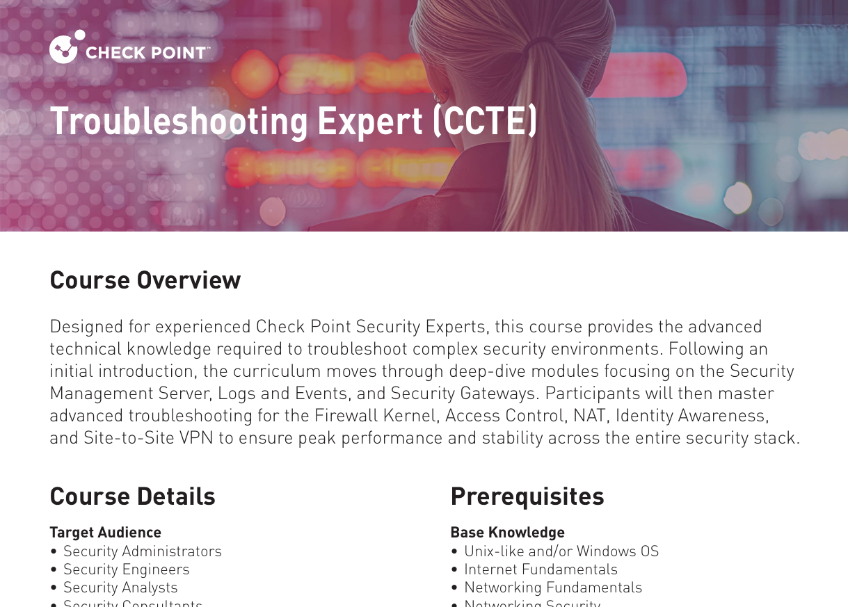 Datasheet | Troubleshooting Expert (CCTE) | Check Point Software