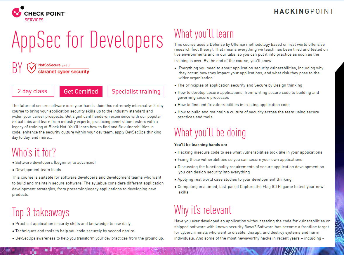 Training Course Overview | Hacking Point's AppSec for Developers ...